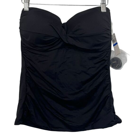 NWT Anne Cole | Women's Solid Twist Front Bandeaukini Swimwear Top Black XL - Picture 4 of 7